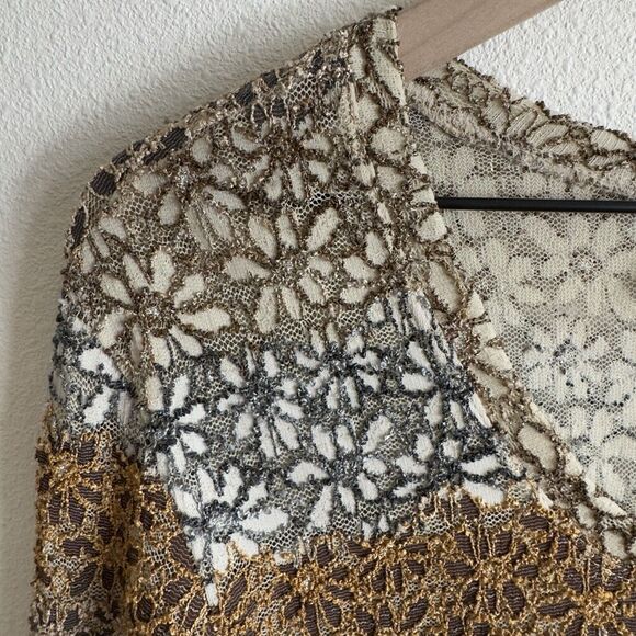 Vtg Chicos Design Top Womens 3 Beige Neutral Earth Tone Daisy Texture Artsy Boho - Picture 5 of 16